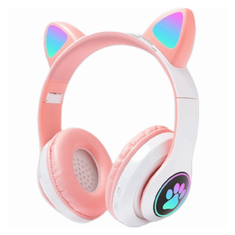 Casque Bluetooth STN-28 Rose avec Oreilles de Chat LED Pliables et Micro Intégré