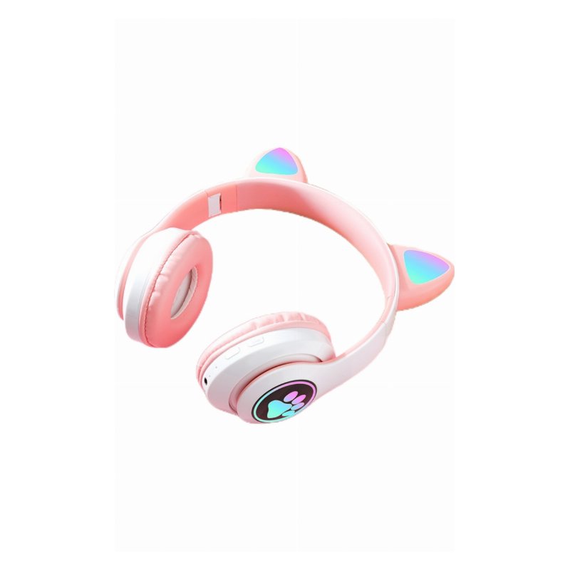 Casque Bluetooth STN-28 Rose avec Oreilles de Chat LED Pliables et Micro Intégré