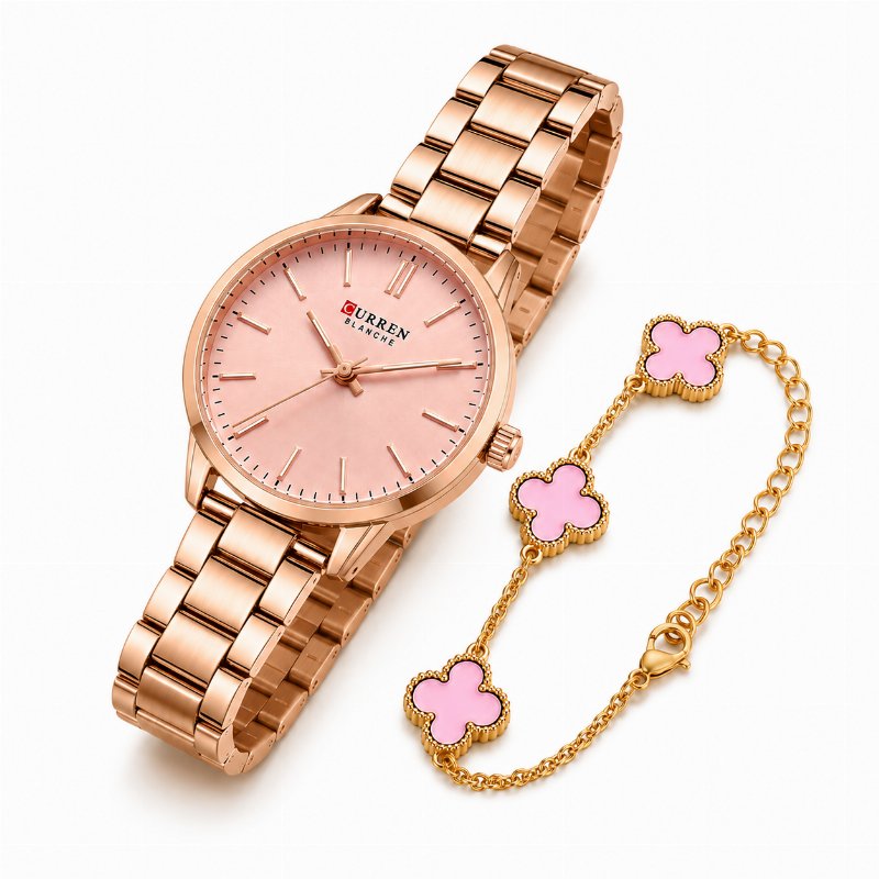 Montre Femme CURREN Rose Gold avec Bracelet Trèfles Roses