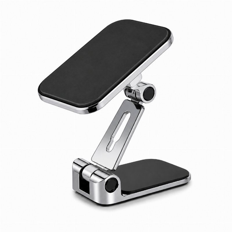 Support Magnétique Pliable et Réglable F12 pour Smartphone en Voiture – Argenté & Noir